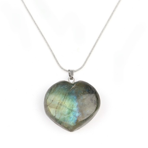 Natural Labradorite Moonstone Crystal Silver Chain Heart Stone Pendant Necklace - Picture 11 of 11