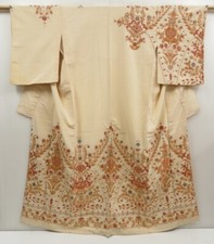 5027T04z1130 Vintage Japanese Kimono Silk TSUKESAGE Flower Peach