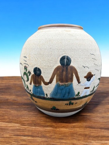 Vintage mexikanische Keramik Vase signiert handbemalt Familie