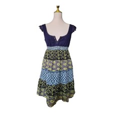 Free People Crochet Lace Bodice Patchwork Dress Boho Silk Blend Size 2 Hook & Ey