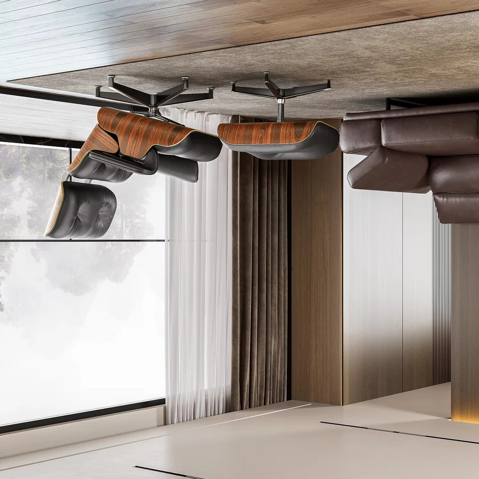 Wohnzimmer Lounge Stühle & Fußbank Echt leder Armstuhl - Shell Chair Sessel - Bild 2 von 4