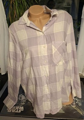 Oversize Bluse Hemd Karo L 42 Lila Weiss Flieder Holzfäller Damen Lidl