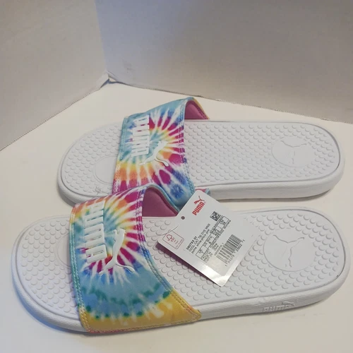 Sandali estivi PUMA Cool Cat tie dye slide autentici bianchi donna taglia 9 nuovi con etichette