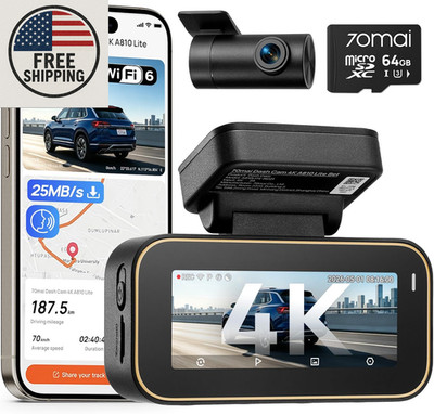 70Mai A810 Lite 4K Dash Cam Front and Rear, 5Ghz Wi-Fi 6 Dashcam, Car Camera 4G