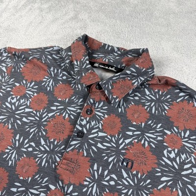 Travis Mathew Polo Shirt Mens M Gray Floral Golf AOP Performance Preppy Resort