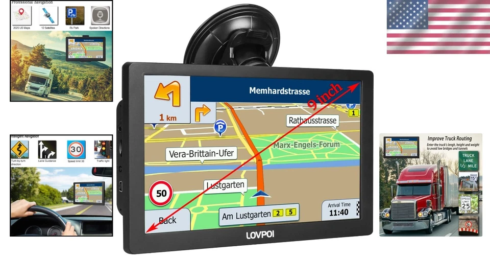 Truck GPS Navigation System 9 Inch Touchscreen Lifetime Maps Voice Alerts - Image 2 of 4