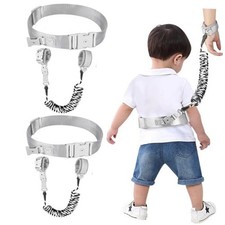 Toddler Waist Leash Belt, Reflective 2 Black Reflective Wristlink/ Gray Belt