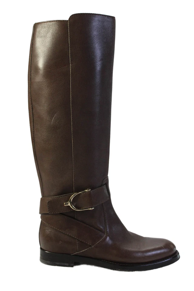 Gucci Mujer Cuero Hasta la Rodilla Tono Dorado Botas con Cinturón Marrón Talla 36.5 6.5 Foto 4 de 4