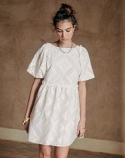 Sézane Livy Mini Dress Ecru Lace Puff Sleeve Cotton Womens FR 34 US 2