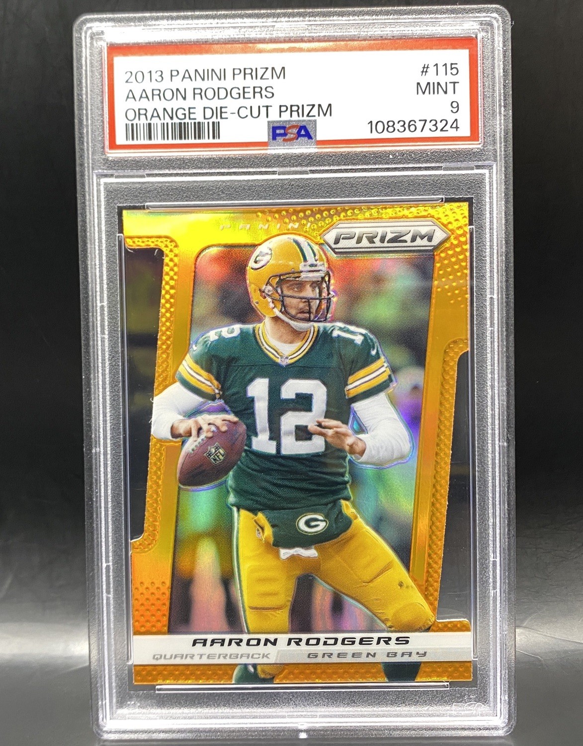 2013 Panini Prizm Aaron Rodgers #115 Orange Die-Cut Prizm /50 PSA 9 MINT Packers