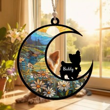 Custom Dog Acrylic Suncatcher, Moon  Sunset Pet Memorial Ornament