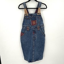 VINTAGE Denim Jumper Overalls Dress M Y2K 00s 90s Pinafore Jeans Pockets Vtg