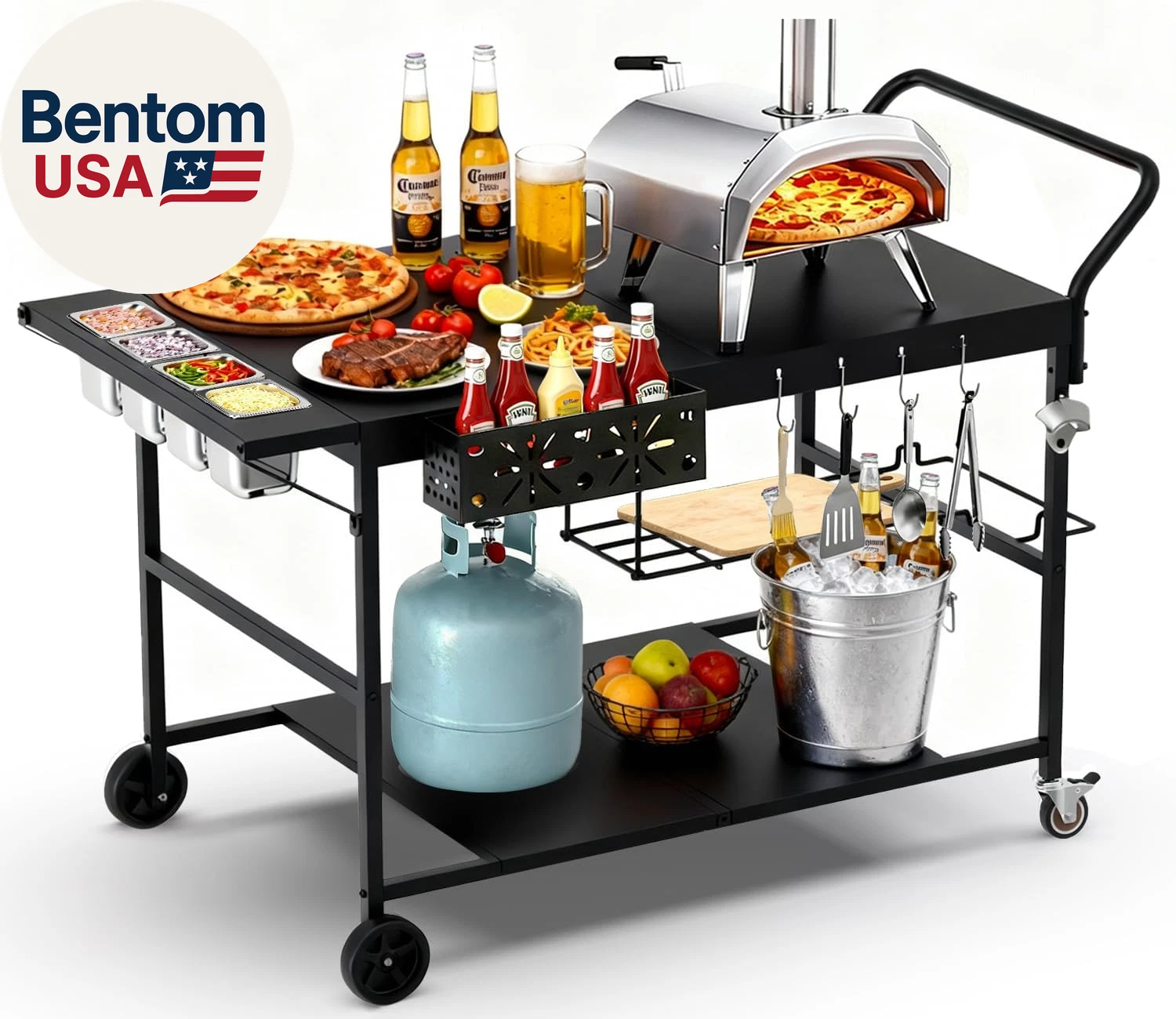 Pizza Oven Table with Topping Station, Outdoor Pizza Oven Cart, Grill Cart Table
Opens in a new wind