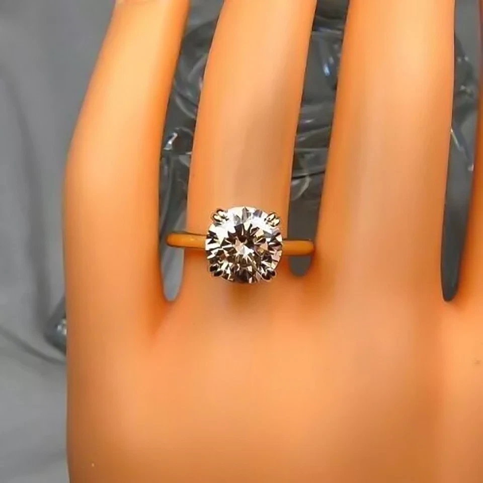 Anillo solitario de diamantes tratados con champán de 3,45 quilates en plata 925 certificada Foto 4 de 4