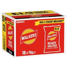 Full Box of 18 Packs Walkers Ready Salted Crisps £1.49 RRP 70g Great for Sharing