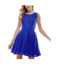 City Studio Juniors Lace Trim Mini Fit & Flare Dress Size 0 Bright Royal