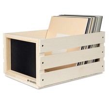 Wood Record Crate - Vinyl Album Storage Holder Box Wooden Case with Chalkboar...