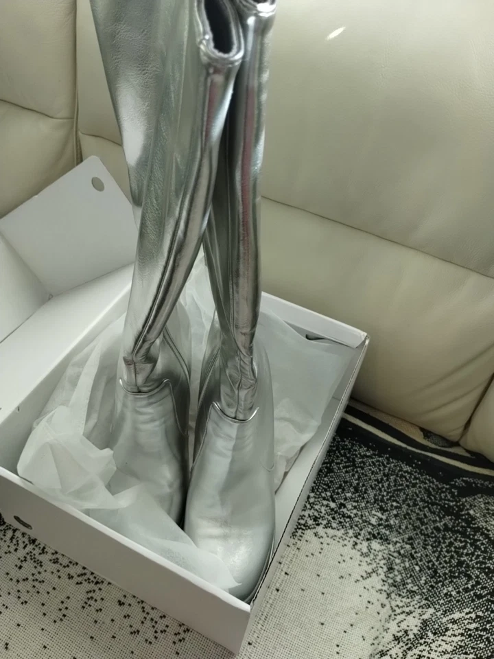 Plata GoGo Bailarina Años 60 70 Hippie Disco Disfraz Botas hasta la Rodilla Talla 8 Foto 4 de 4