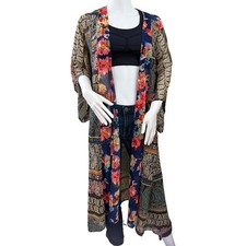 UMGEE USA Boho Paisley Floral Print Maxi Kimono Cardigan Duster Sheer Size S M