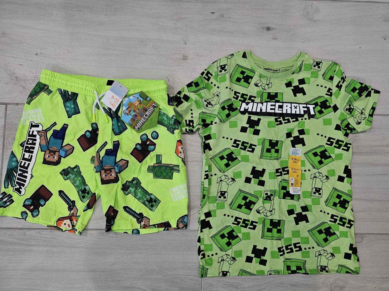 Minecraft Primark Niños Pantalones Cortos de Natación Camiseta Conjunto Talla 9-10 Años Verde Nuevo