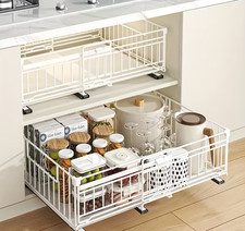 Kitchen Cupboard Organiser Pull Out,Slide Out Adhesive Cabinet Shelf,Adjustable