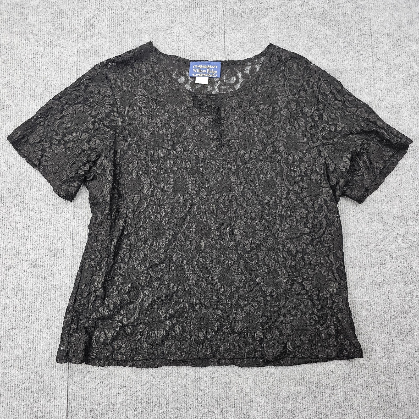 Vintage Willow Ridge Shirt Womens 1X Black Floral Lace Sheer Witchy Whimsigoth