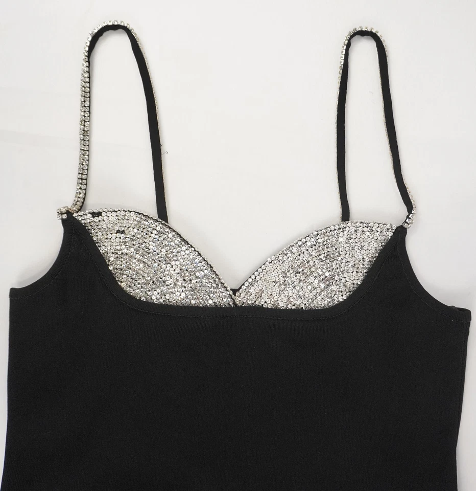 Balmain Paris Crystal-Embellished Knitted Black Dress High Slit Women's Size 44 - Image 4 of 4