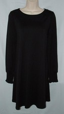 Black Sz Medium Soft Stretchy Knee Length Long Sleeve Swing Dress LOFT OUTLET