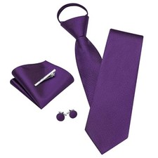 Zipper Ties for Men Solid Pre-Tied Tie with Tie Clip Extra Long Purple a
