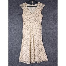 VINTAGE J. Crew Dress Womens 8 Cream Good Floral Cotton V-Neck Sleeveless A-Line