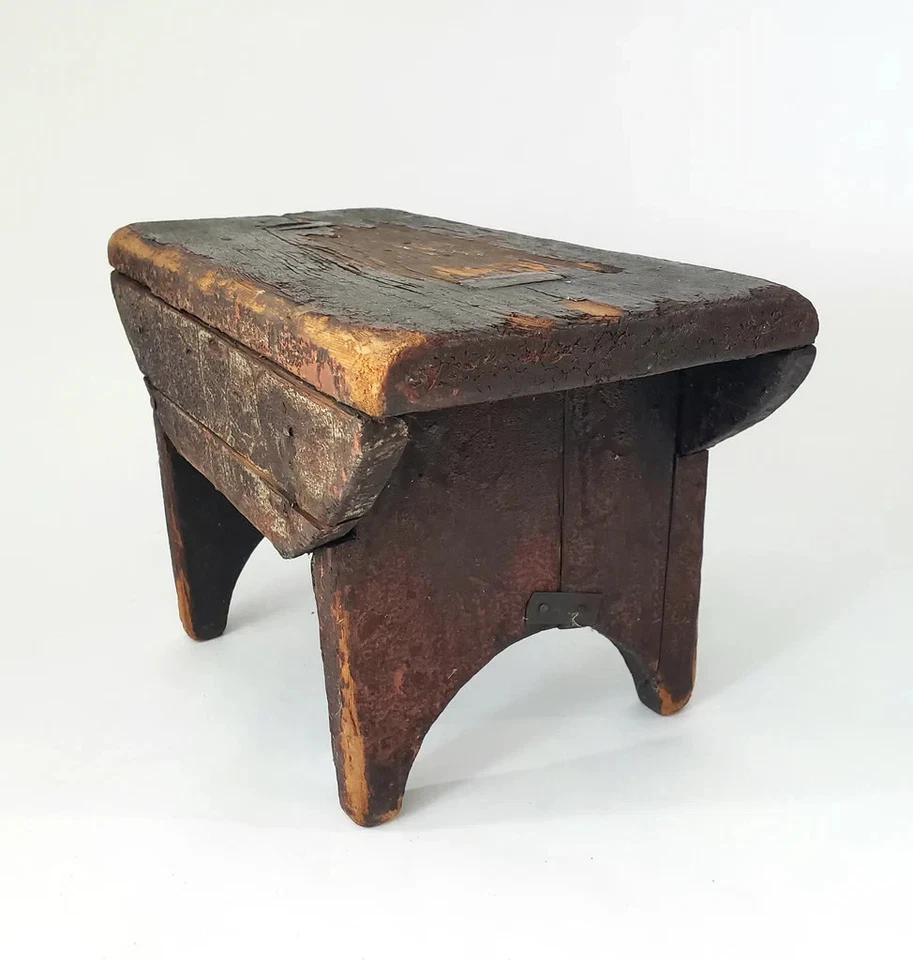 Primitive Authentic Wooden Foot Stool Mortise & Tenon Joints with Early Repair - Image 3 of 4