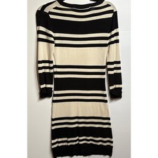 French Connection - Black and Cream Striped Long Sleeve Sweater Dress, Size 2.