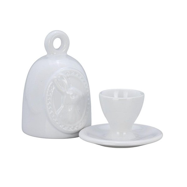 Porzellan Eierbecher & Haube 13Cm Weiß Hasenmotiv FrüHstüCks-Eierhalter & Deckel-image