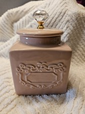 Ceramic Square Canister Pink Pattern on Front Free Standing with Lid