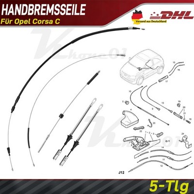 HANDBREMSSEILE FÜR OPEL CORSA C KOMPLETT-SET (5 tlg.) FESTSTELLBREMSE SEILZUG