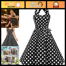 Vintage 1950s Polka Dot Halter Dress Retro Cocktail Dress for Women