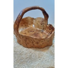 Hand Carved Natural Wood Knobby Burl Root Bowl Basket and Handle
