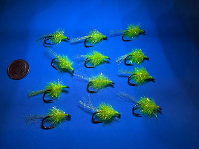 12, # 6-Chartruse Estaz Flies. Salmon and Steelhead Flies, Salmon River Flies,