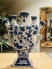 Jarrón ángel tulipán azul y blanco pintado a mano porcelana chinaiserie vintage. BONITO