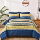 Boho Comforters Set Queen, 7 Pieces Navy Blue and Yellow Comforter Sets Bohem...