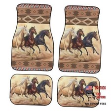 Aztec Ethnic Car Floor Mats - Three Horses Run In Brown - Horse Pattern Car Mat
