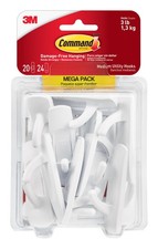 Command Hooks, Indoor Use, Organize Damage-Free, White, 20 hooks, 24 strips 0.62 per strip