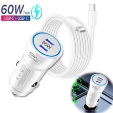60W Type C Double Fast Charging Car Charger For Samsung Galaxy S25 S24 S23 Ultra