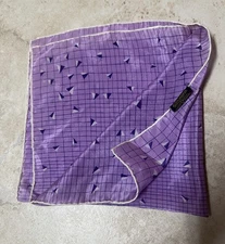 Glentex Pure Silk Hand Roll Geo Art Deco Purple 17” Mens Handkerchief Scarf NICE
