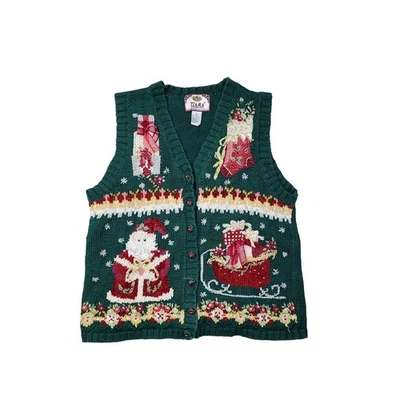 Vintage Tiara International Christmas Sweater Vest Womens Large Santa Claus Knit - Image 1 of 4