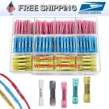 400-50PCS Heat Shrink Butt Wire Splice Connectors Crimp Terminals Kit 26-10AWG