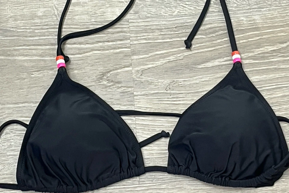 Sundek Swimwear Bikini 2 Piece XXL Cheeky Bottom XL Triangle Top Bead Black Pink - Image 4 of 4