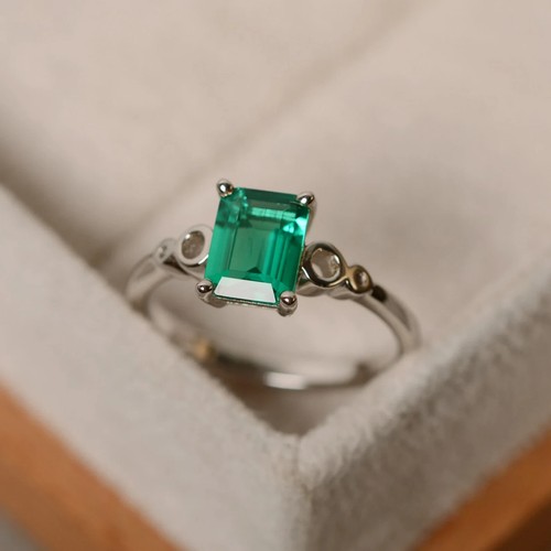 Emerald Ring, solitaire ring, green gemstone emerald, promise ring, s 925 Silver - Picture 2 of 4
