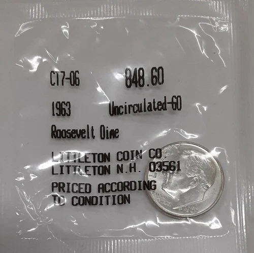 1963 Roosevelt Dime - UNC Condition in Littleton Packaging