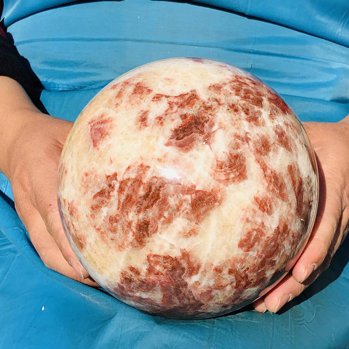 4320g Natural Red Stripe Pork Stone Crystal Quartz Sphere Ball Reiki Heals 3343